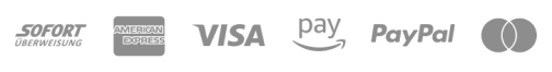Bezahlmethoden Sofortüberweisung, American Express, Visa, Amazon Pay, PayPal, Mastercard